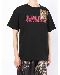 schwarzes bedrucktes T-Shirt mit einem Rundhalsausschnitt von Roberto Cavalli