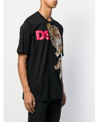 schwarzes bedrucktes T-Shirt mit einem Rundhalsausschnitt von DSQUARED2