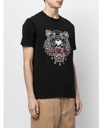 schwarzes bedrucktes T-Shirt mit einem Rundhalsausschnitt von Kenzo