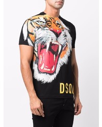 schwarzes bedrucktes T-Shirt mit einem Rundhalsausschnitt von DSQUARED2