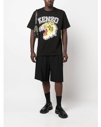 schwarzes bedrucktes T-Shirt mit einem Rundhalsausschnitt von Kenzo