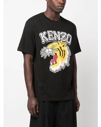 schwarzes bedrucktes T-Shirt mit einem Rundhalsausschnitt von Kenzo