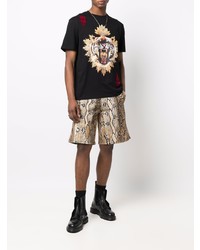 schwarzes bedrucktes T-Shirt mit einem Rundhalsausschnitt von Just Cavalli