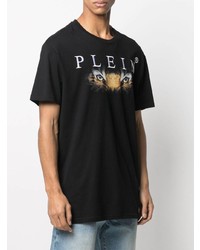 schwarzes bedrucktes T-Shirt mit einem Rundhalsausschnitt von Philipp Plein