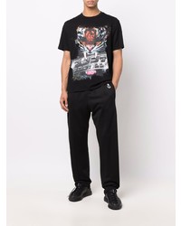 schwarzes bedrucktes T-Shirt mit einem Rundhalsausschnitt von Just Cavalli