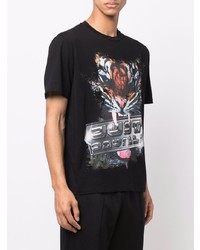 schwarzes bedrucktes T-Shirt mit einem Rundhalsausschnitt von Just Cavalli