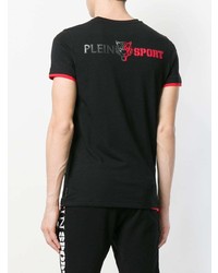 schwarzes bedrucktes T-Shirt mit einem Rundhalsausschnitt von Plein Sport