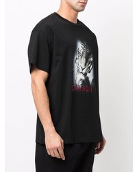 schwarzes bedrucktes T-Shirt mit einem Rundhalsausschnitt von Roberto Cavalli