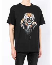 schwarzes bedrucktes T-Shirt mit einem Rundhalsausschnitt von Roberto Cavalli