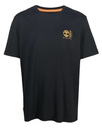schwarzes bedrucktes T-Shirt mit einem Rundhalsausschnitt von Timberland