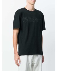 schwarzes bedrucktes T-Shirt mit einem Rundhalsausschnitt von Helmut Lang