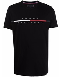 schwarzes bedrucktes T-Shirt mit einem Rundhalsausschnitt von Tommy Hilfiger
