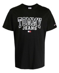 schwarzes bedrucktes T-Shirt mit einem Rundhalsausschnitt von Tommy Jeans