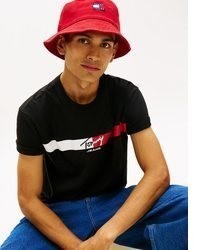 schwarzes bedrucktes T-Shirt mit einem Rundhalsausschnitt von Tommy Jeans