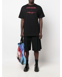 schwarzes bedrucktes T-Shirt mit einem Rundhalsausschnitt von Raf Simons