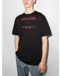 schwarzes bedrucktes T-Shirt mit einem Rundhalsausschnitt von Raf Simons