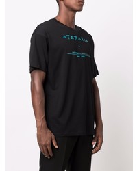 schwarzes bedrucktes T-Shirt mit einem Rundhalsausschnitt von Raf Simons