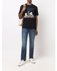 schwarzes bedrucktes T-Shirt mit einem Rundhalsausschnitt von Golden Goose