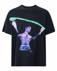 schwarzes bedrucktes T-Shirt mit einem Rundhalsausschnitt von Travis Scott