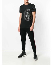 schwarzes bedrucktes T-Shirt mit einem Rundhalsausschnitt von Plein Sport