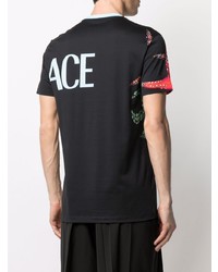 schwarzes bedrucktes T-Shirt mit einem Rundhalsausschnitt von Versace