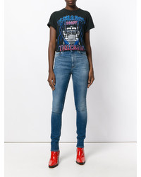 schwarzes bedrucktes T-Shirt mit einem Rundhalsausschnitt von Dsquared2