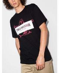 schwarzes bedrucktes T-Shirt mit einem Rundhalsausschnitt von True Religion