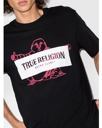 schwarzes bedrucktes T-Shirt mit einem Rundhalsausschnitt von True Religion