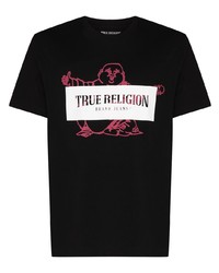 schwarzes bedrucktes T-Shirt mit einem Rundhalsausschnitt von True Religion