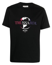 schwarzes bedrucktes T-Shirt mit einem Rundhalsausschnitt von Trussardi