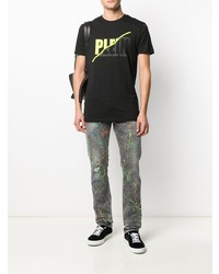 schwarzes bedrucktes T-Shirt mit einem Rundhalsausschnitt von Philipp Plein