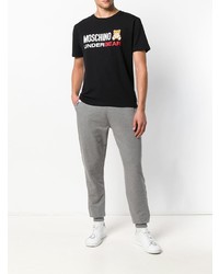 schwarzes bedrucktes T-Shirt mit einem Rundhalsausschnitt von Moschino