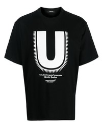 schwarzes bedrucktes T-Shirt mit einem Rundhalsausschnitt von Undercover