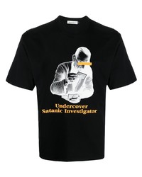 schwarzes bedrucktes T-Shirt mit einem Rundhalsausschnitt von Undercover