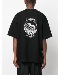 schwarzes bedrucktes T-Shirt mit einem Rundhalsausschnitt von Vetements