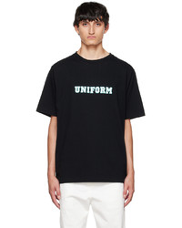 schwarzes bedrucktes T-Shirt mit einem Rundhalsausschnitt von Uniform Experiment