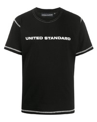 schwarzes bedrucktes T-Shirt mit einem Rundhalsausschnitt von United Standard