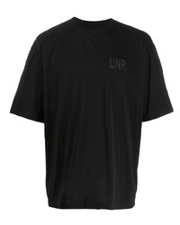 schwarzes bedrucktes T-Shirt mit einem Rundhalsausschnitt von Unravel Project