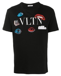 schwarzes bedrucktes T-Shirt mit einem Rundhalsausschnitt von Valentino