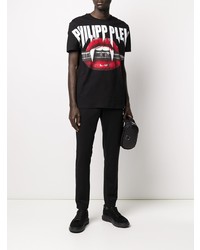 schwarzes bedrucktes T-Shirt mit einem Rundhalsausschnitt von Philipp Plein