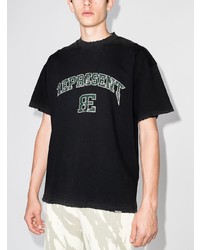 schwarzes bedrucktes T-Shirt mit einem Rundhalsausschnitt von Represent