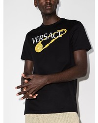 schwarzes bedrucktes T-Shirt mit einem Rundhalsausschnitt von Versace