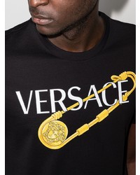 schwarzes bedrucktes T-Shirt mit einem Rundhalsausschnitt von Versace