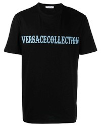 schwarzes bedrucktes T-Shirt mit einem Rundhalsausschnitt von Versace Collection