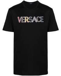 schwarzes bedrucktes T-Shirt mit einem Rundhalsausschnitt von Versace Collection