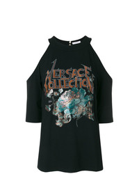 schwarzes bedrucktes T-Shirt mit einem Rundhalsausschnitt von Versace Collection