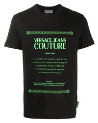 schwarzes bedrucktes T-Shirt mit einem Rundhalsausschnitt von VERSACE JEANS COUTURE