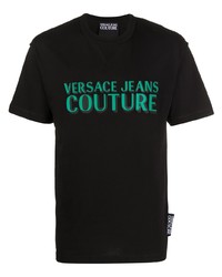 schwarzes bedrucktes T-Shirt mit einem Rundhalsausschnitt von VERSACE JEANS COUTURE