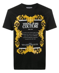 schwarzes bedrucktes T-Shirt mit einem Rundhalsausschnitt von VERSACE JEANS COUTURE