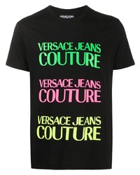 schwarzes bedrucktes T-Shirt mit einem Rundhalsausschnitt von VERSACE JEANS COUTURE